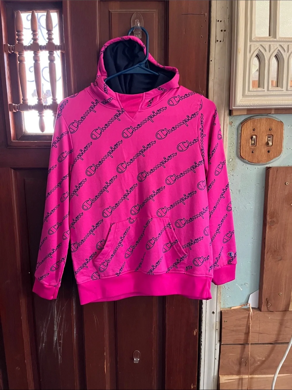 Champion Hot Pink Script-Print Pullover Hoodie